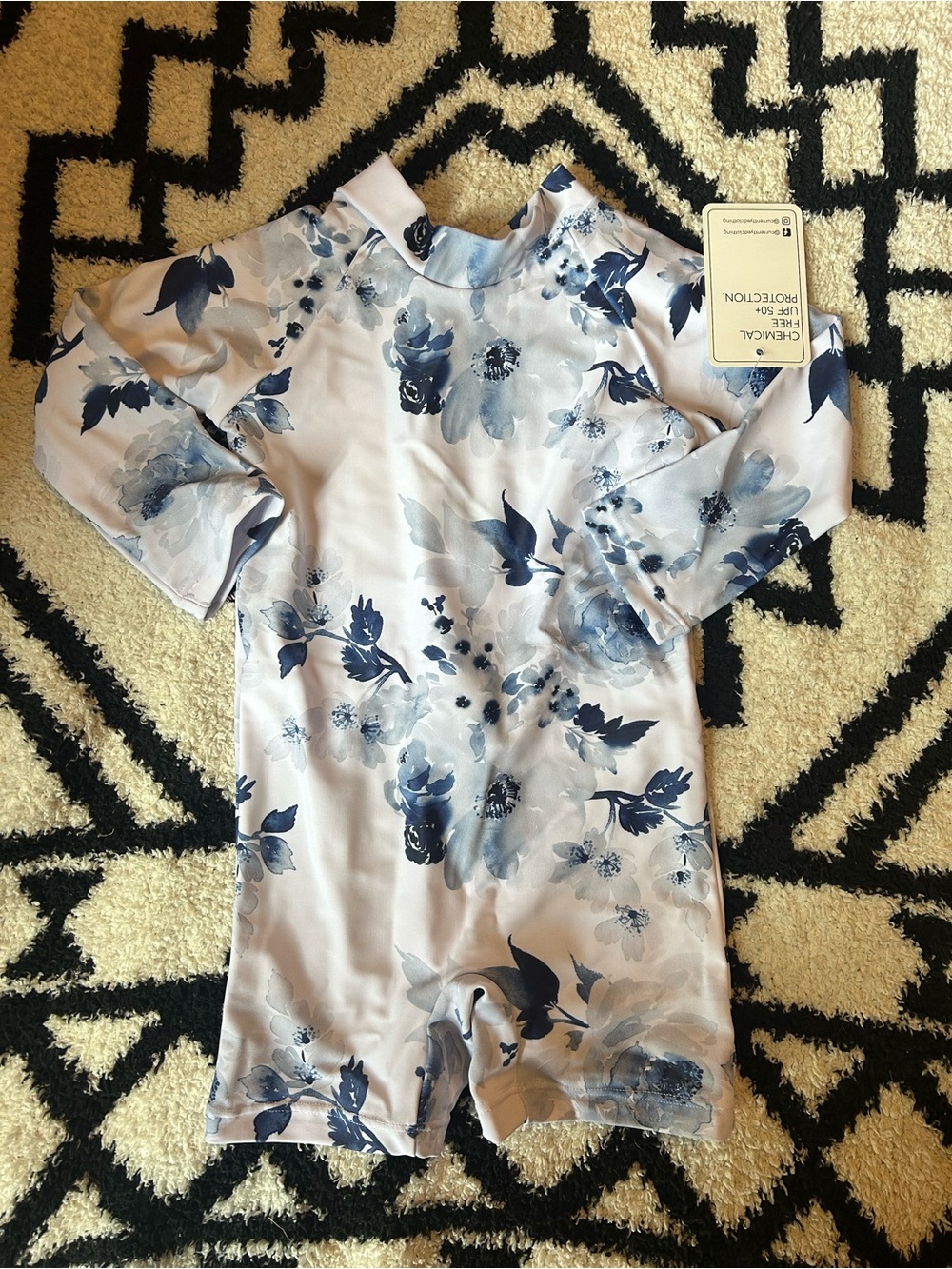 Current Tyed Blue Floral Short-Sleeve One-Piece Swimwear